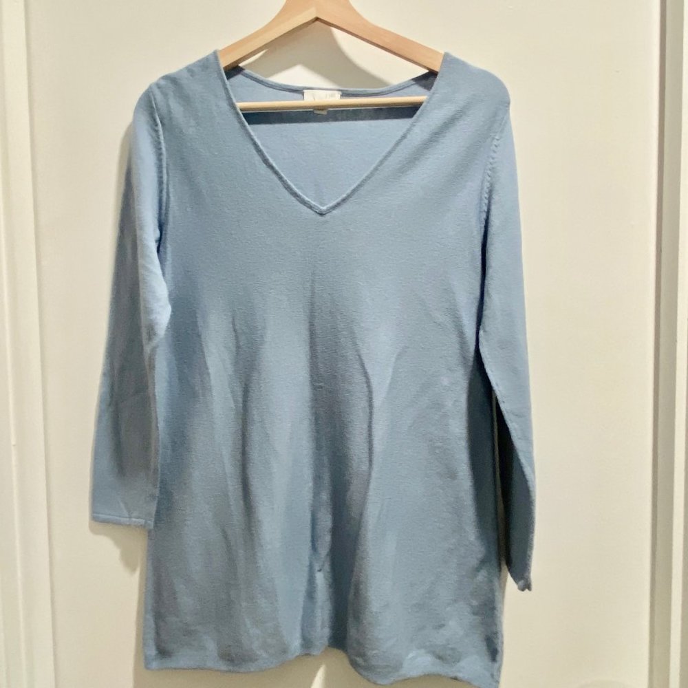 3) J.Jill Ice Blue Fine Knit Blue Cotton Viscose Silk Wool Minimalist Sweat…